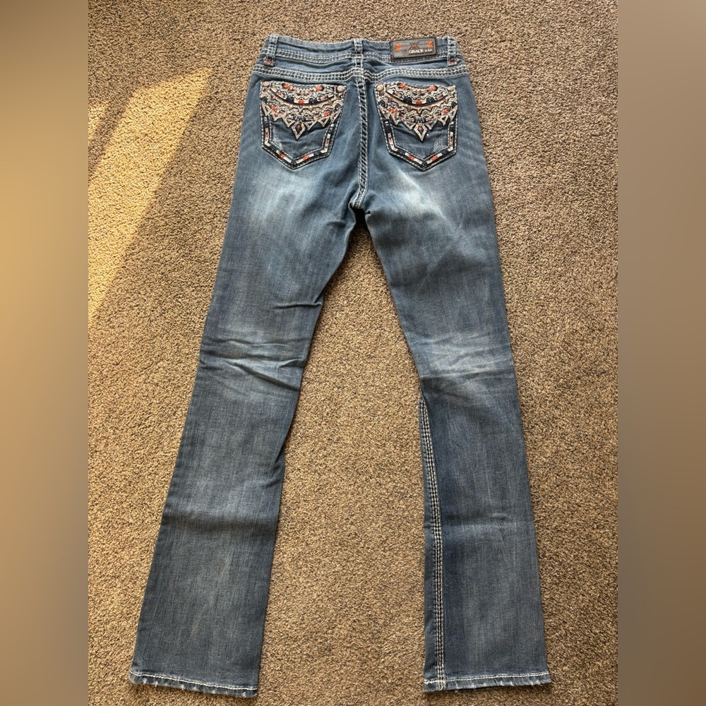 Grace Blue Boot Cut Jeans with Embroidery